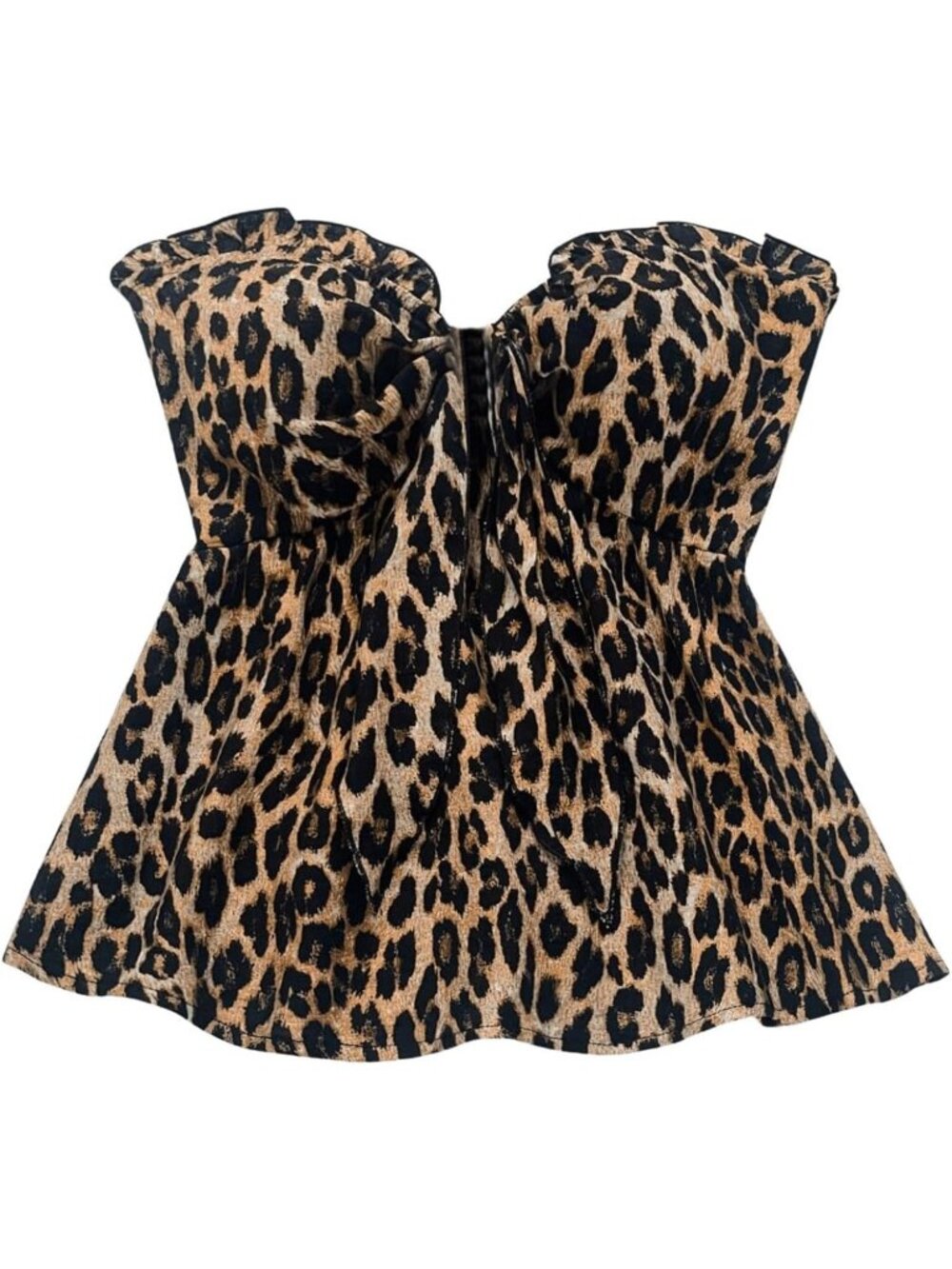 GORGLITTER Women's Cheetah Bow Strapless Tube Top Animal Print Leopard Tie Front